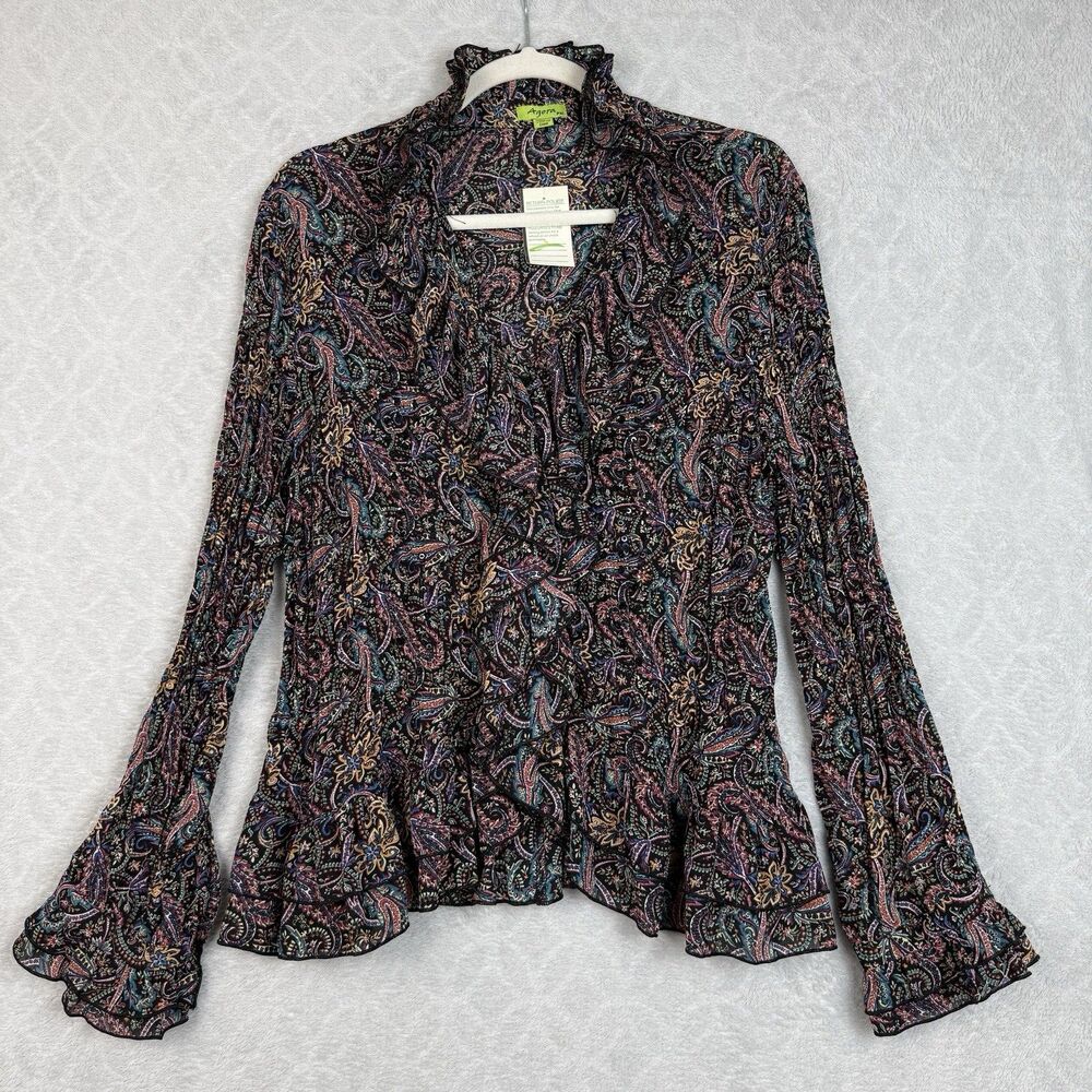 Vtg Y2K Pleated Ruffle Top XL Petite Paisley Sequin Fairygrunge Whimsigoth Boho